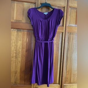 Momo Maternity Purple Dress Casual Pleated Top with Belt Size Small